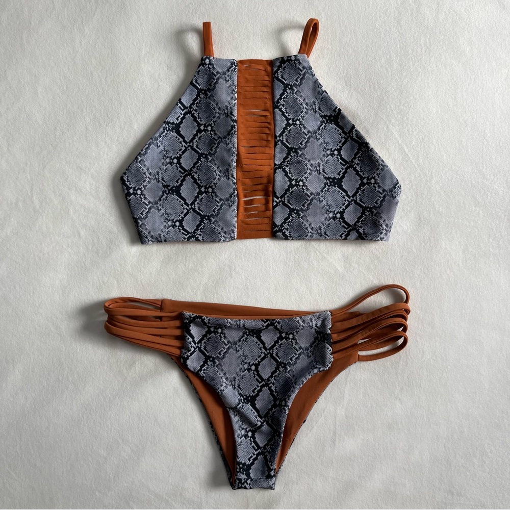 SRRA Swim Custom Reversible Bikini Set (Copper + Snake Print) M